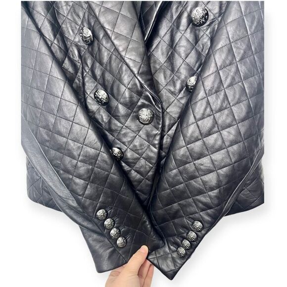 Veronica Beard Quilted Leather Cooke Dickey Jacket Moto Blazer Black Size 4 - Picture 7 of 16